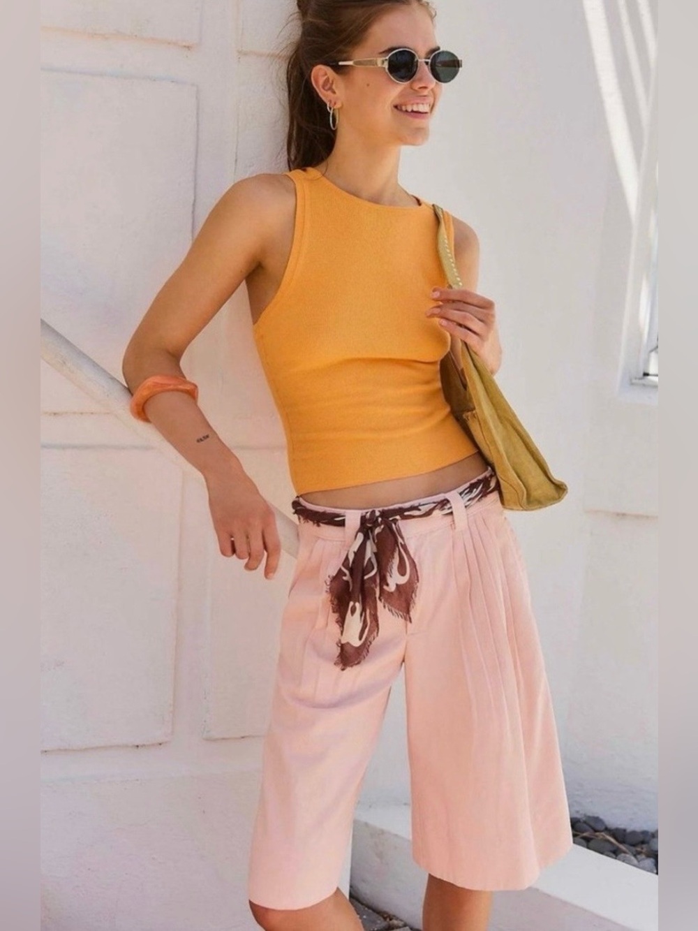 New! Free People Sadie A-Line Long Pleated Peach Blush Shorts size 4 - Picture 2 of 7